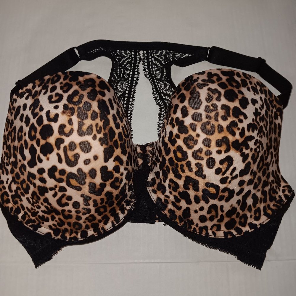 Leopard Print Push-Up Bra with Lace Back - Black & Brown
